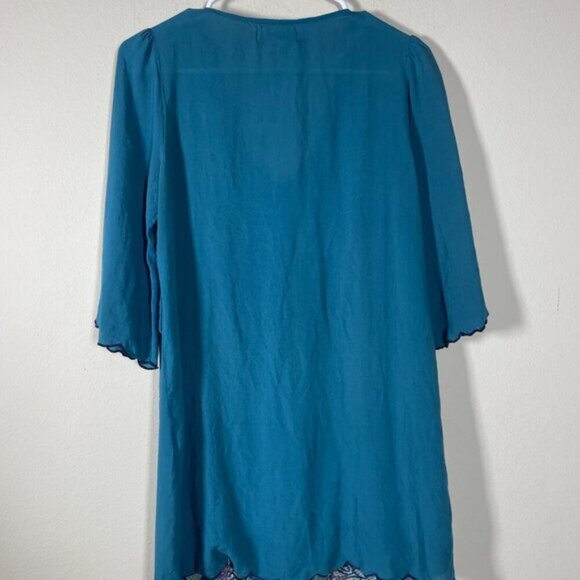 Anthropologie Flying Tomato Women's Embroidered Floral Teal Green Top Medium! - Picture 4 of 4